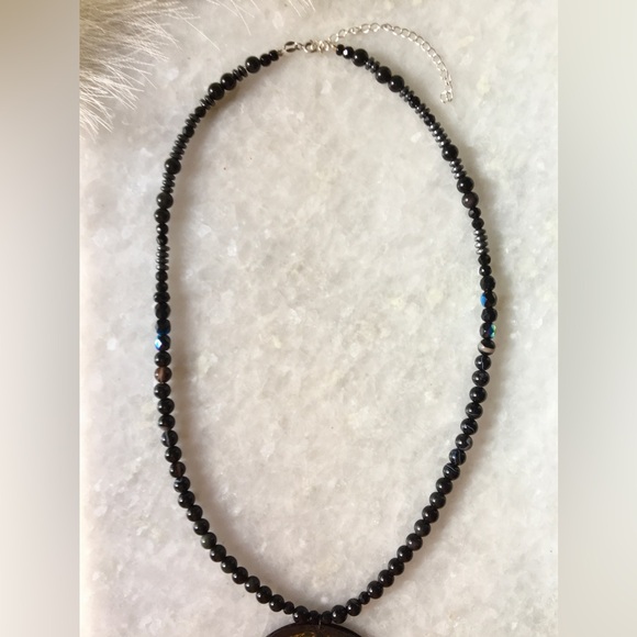 Peace Handcrafted Brass/Copper mixed metal on gemstone beaded necklace 20-22β - Picture 12 of 16